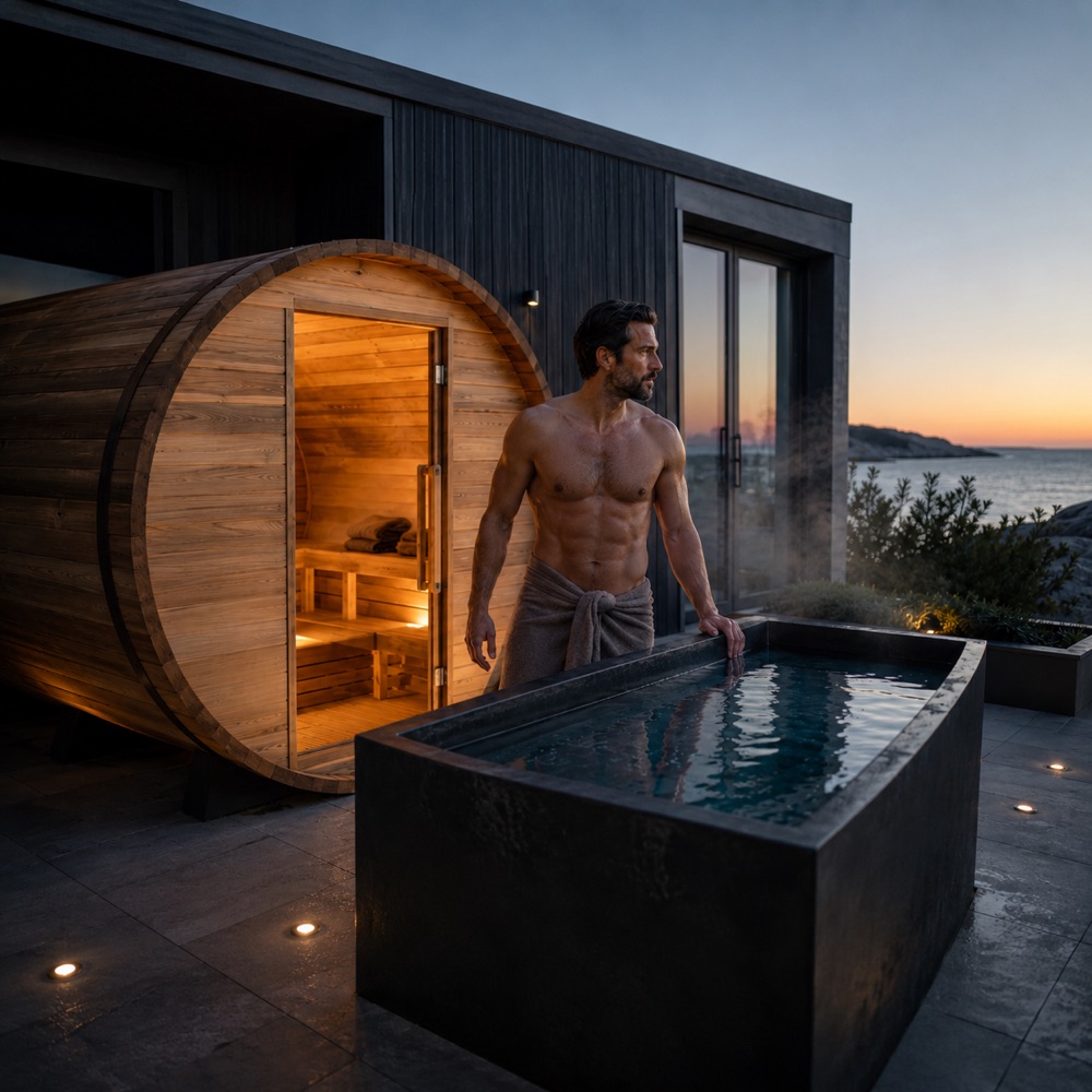 Luxury home sauna and cold plunge setup for high-performance recovery