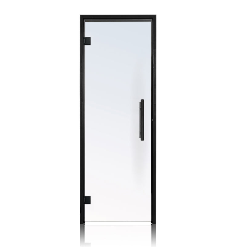 Prosaunas Black Alder Frame, Prehung Clear Glass Sauna Door 24x73 (Left Black Hinges)