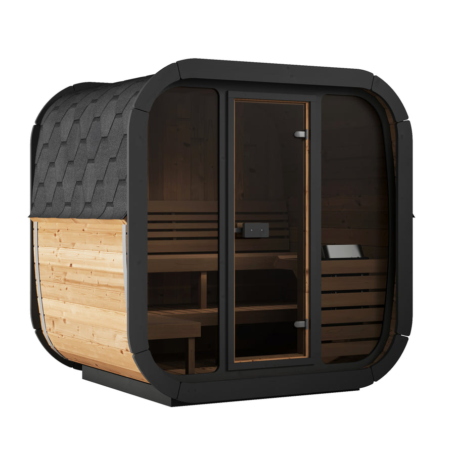 SaunaLife CL5G | Outdoor 4-Person Cube Sauna Kit with Panoramic Window