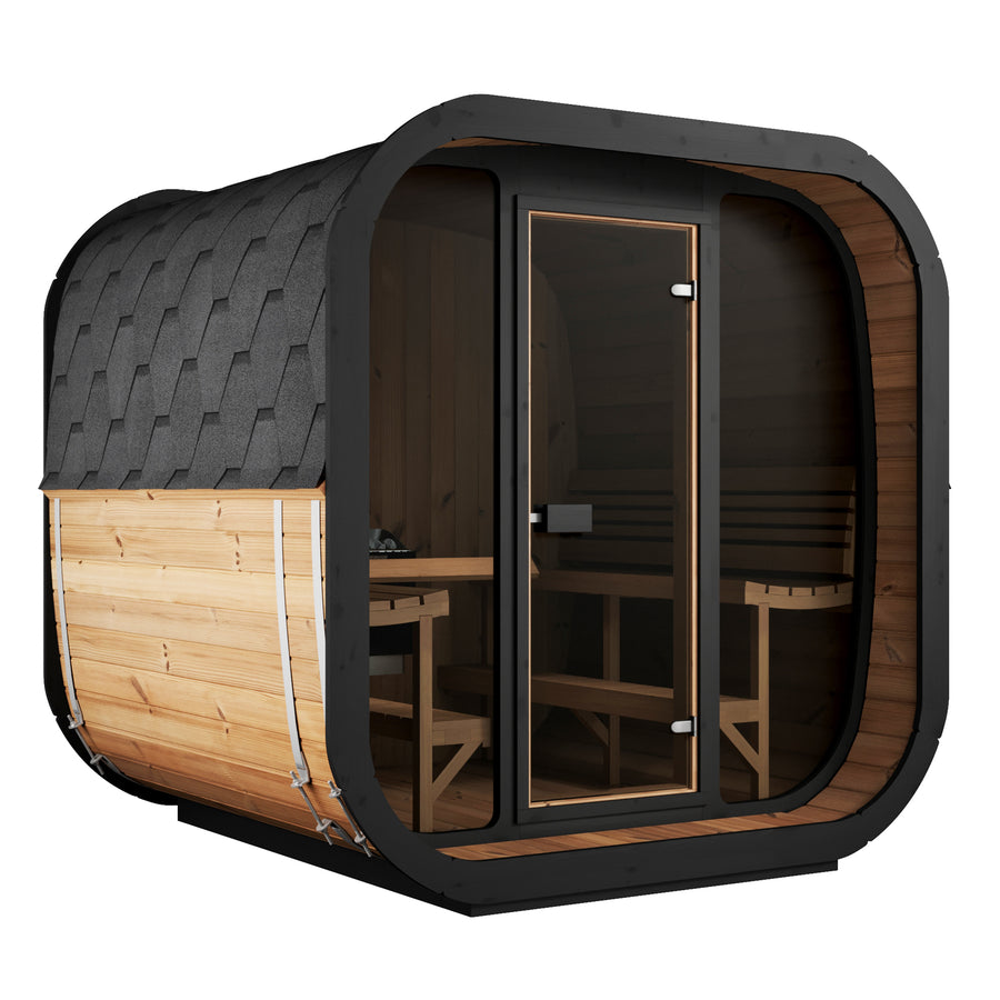 SaunaLife CL7G | Outdoor 6-Person Cube Sauna Kit with Panoramic Window