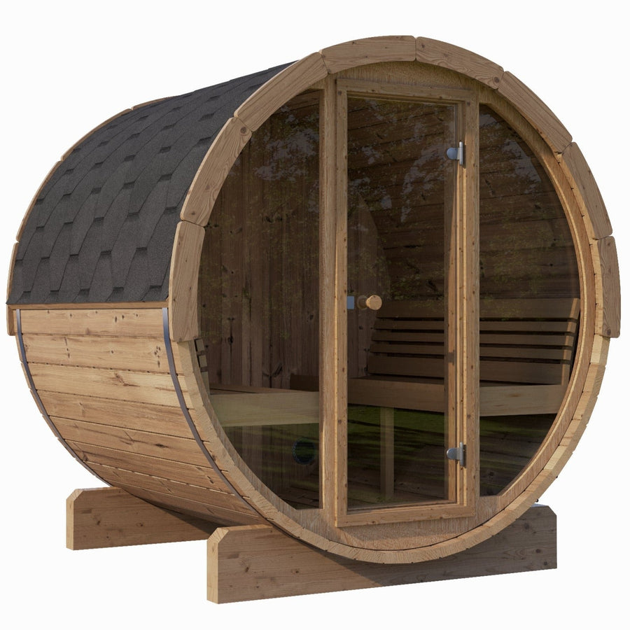 SaunaLife Model E8G Barrel Sauna with Glass Front